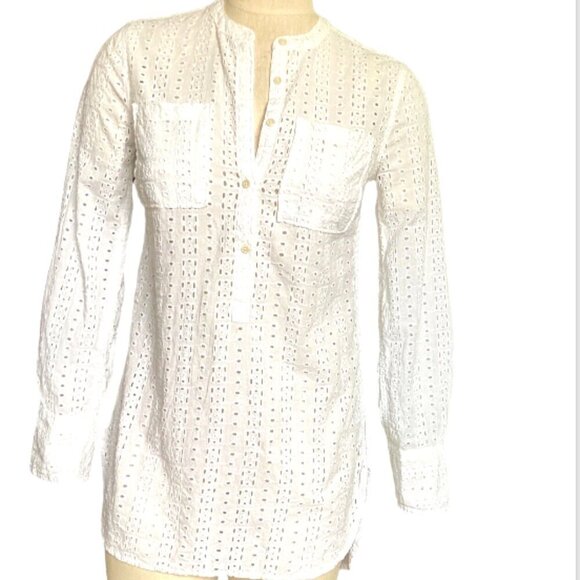 MERONA White Eyelet Half Button Tunic Top XS 144P - Picture 2 of 8